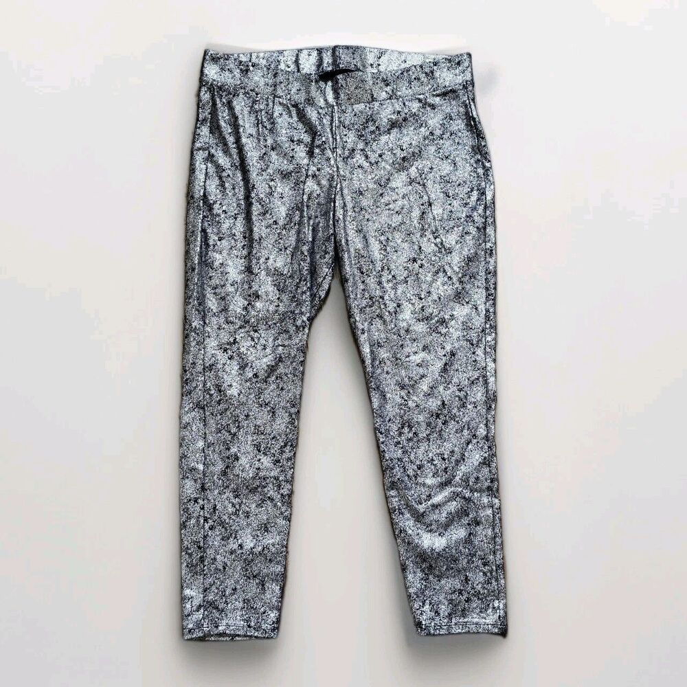 Torrid Black Silver Metallic Crackle Pattern Cropped Leggings Women's size 2